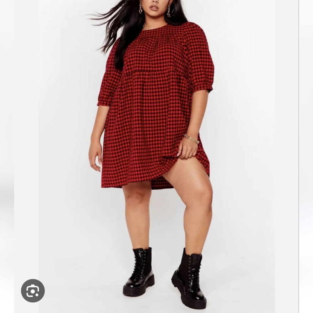 Nasty Gal Gingham Puff Sleeves Dress Size 14